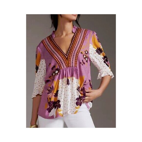 Bl^nk London Anthropologie Stephanie V-Neck Top L - Picture 2 of 14